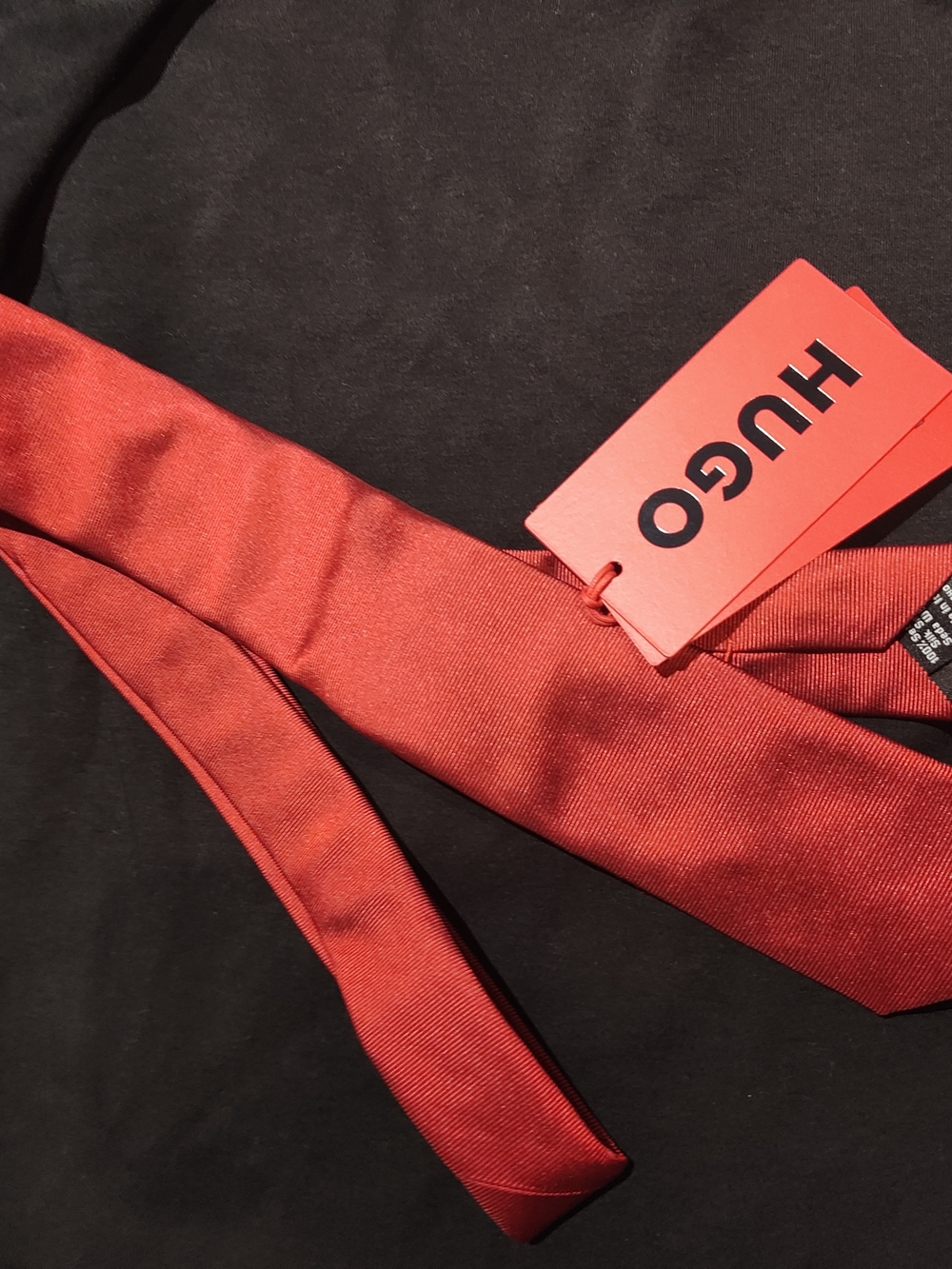 HUGO Bold Red Silk Tie with Brand Tag